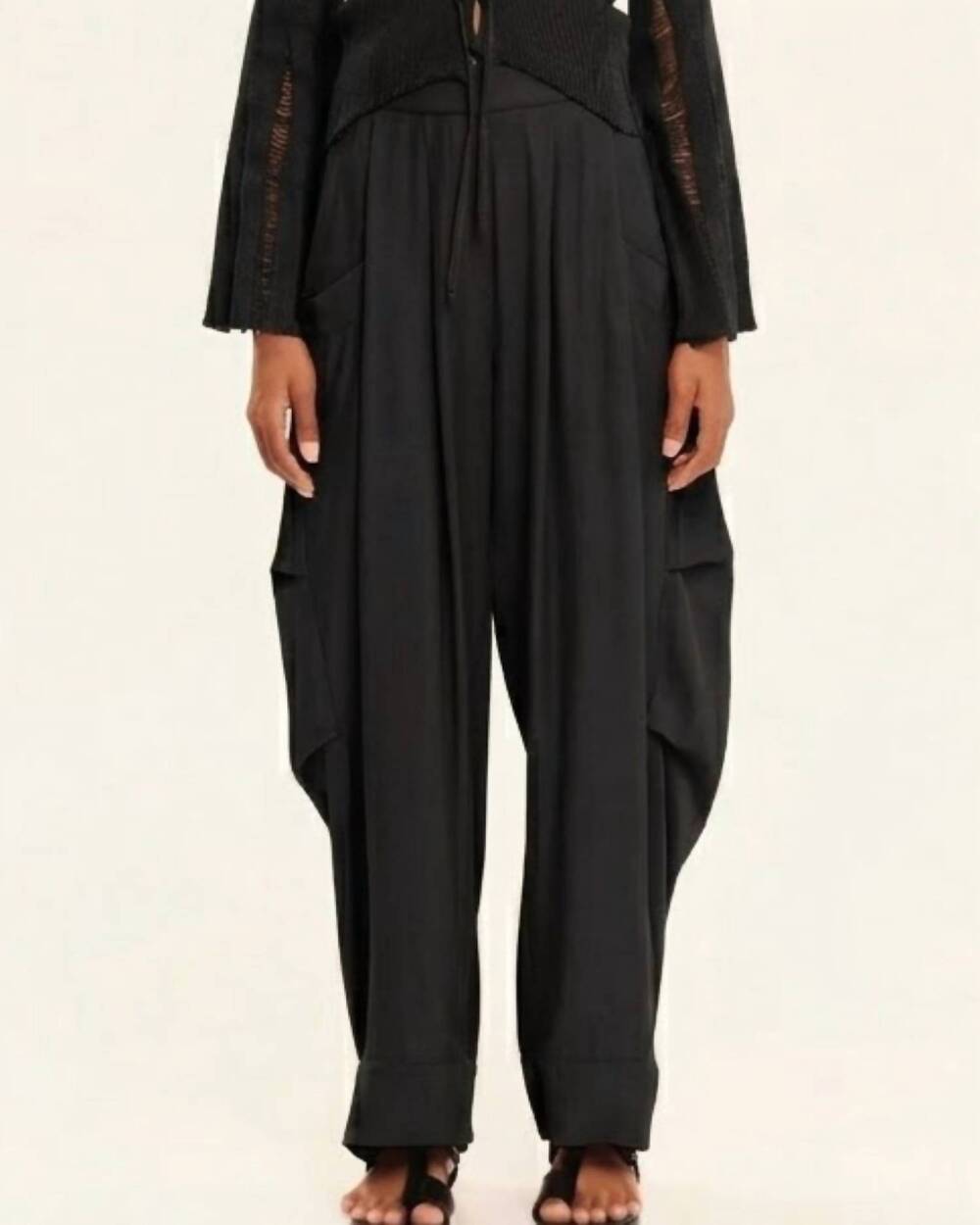 NEW KOURBELA secret pleats draped trousers in black